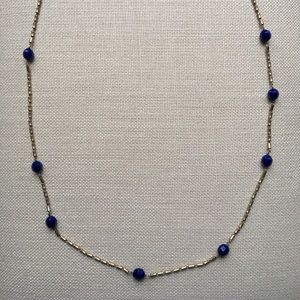 J. Crew Long Gold Necklace with Blue Beads